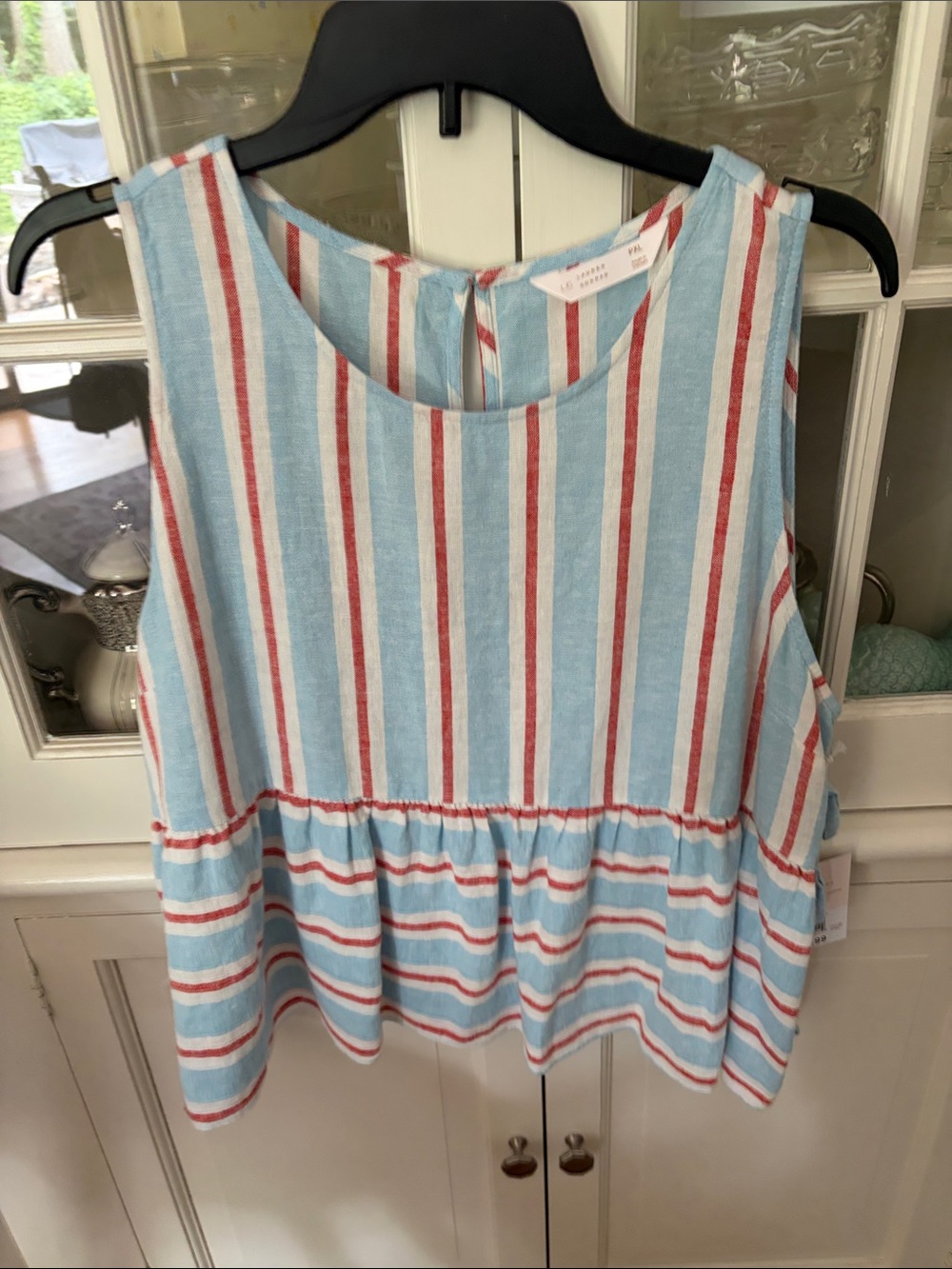 LC Lauren Conrad Light Blue & Red Striped Peplum Tank